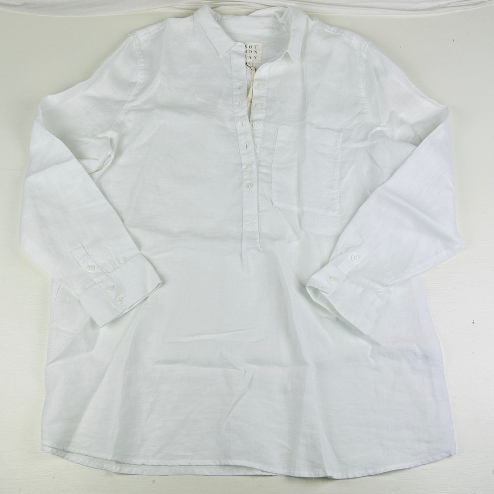 NOT MONDAY 100% Linen Button Shirt White Sz Large Brand New